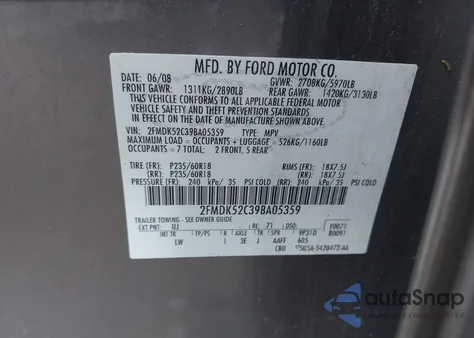 2009 Ford Flex Sel z USA, uszkodzony, nr VIN 2FMDK52C39BA05359